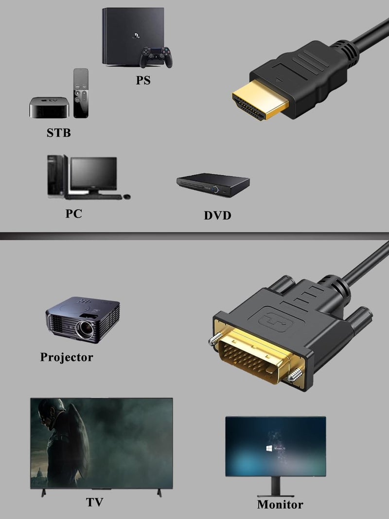 Anbear HDMI to DVI Cable 6FT, Bi-Directional HDMI Male to DVI-D(24+1) Male Cable, 4k @30HZ (1, 6FT) - Image 3